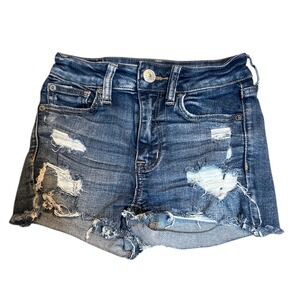 American Eagle Hi-Rise Shortie Distressed Denim Shorts Medium Wash Size 00